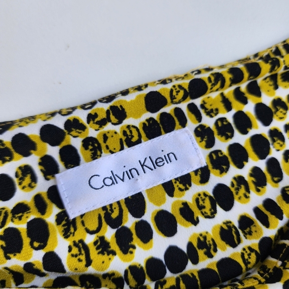 Calvin Klein Green Black Dot Printed Sleeveless Career Sheath Dress Rutched M - Picture 9 of 14